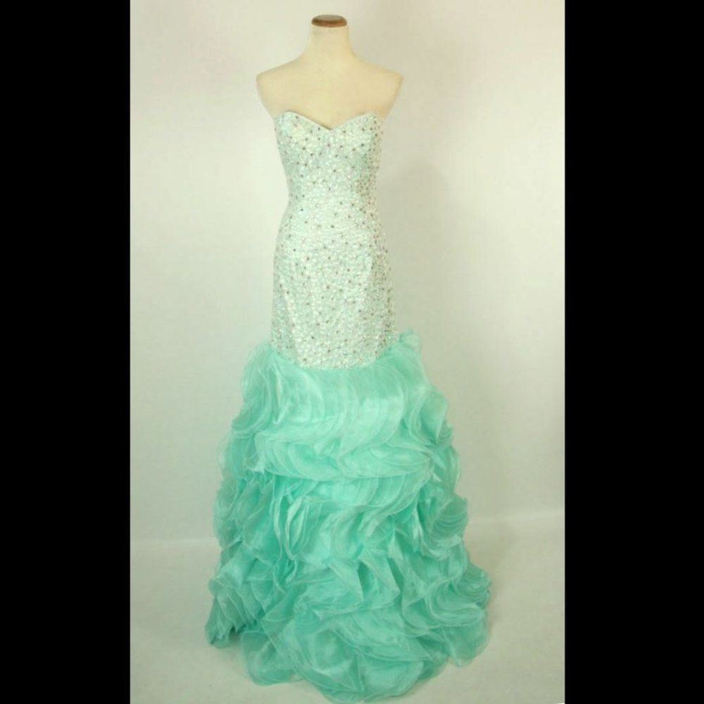 NWT Jovani 2983 Aqua Dress Gown Mermaid Prom